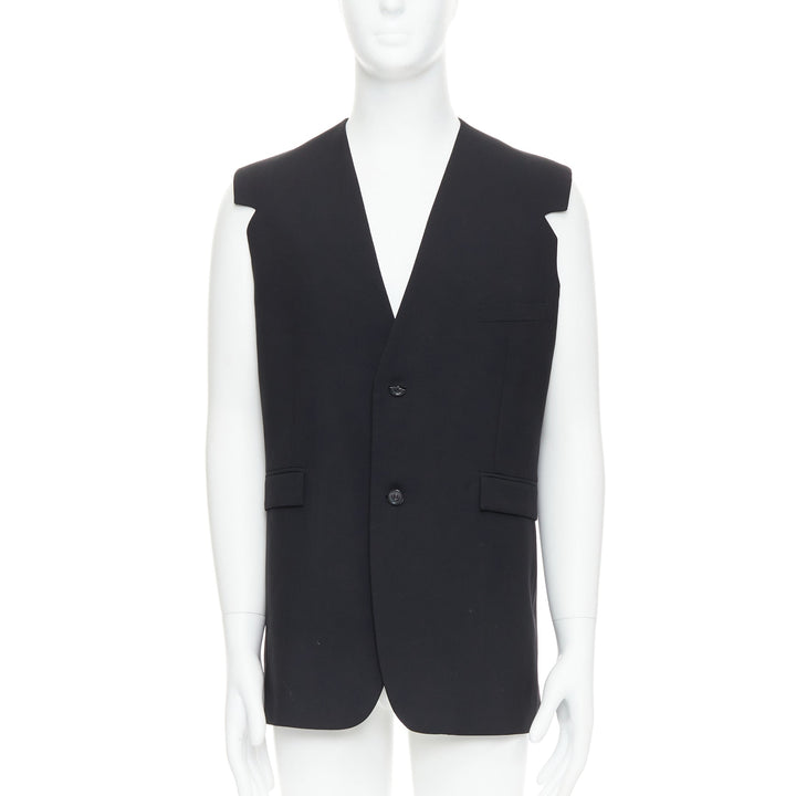 RAF SIMONS 2009 black 100% wool v cut armhole waistcoat IT52 XL