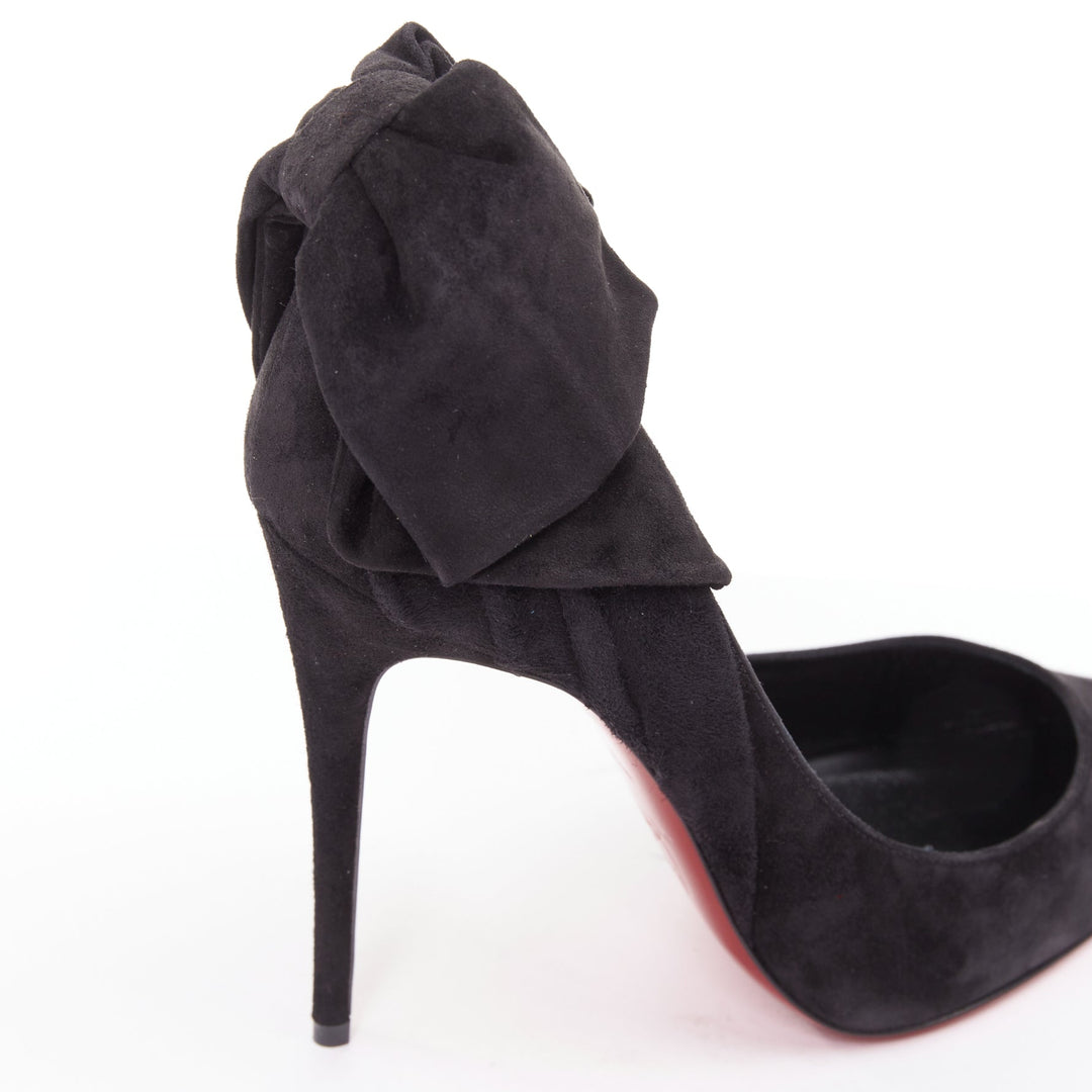 CHRISTIAN LOUBOUTIN Rabakate 100 Veau Velours black suede bow stiletto pump EU37
