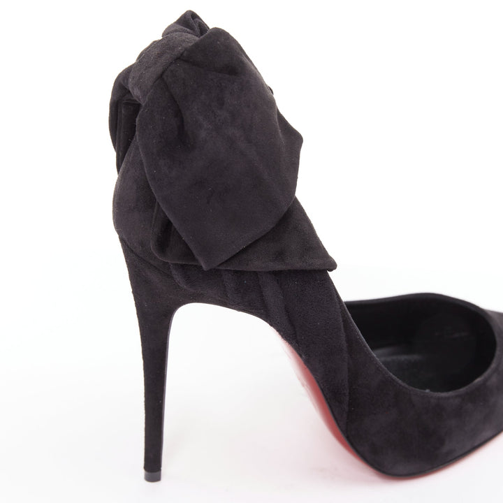 CHRISTIAN LOUBOUTIN Rabakate 100 Veau Velours black suede bow stiletto pump EU37