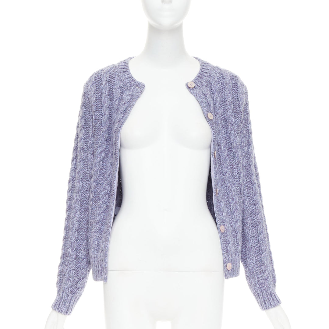 MIU MIU 2023 melange purple cashmere virgin wool cable knit cardigan IT38 XS