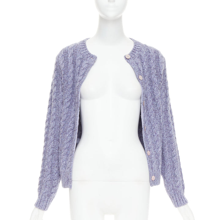 MIU MIU 2023 melange purple cashmere virgin wool cable knit cardigan IT38 XS