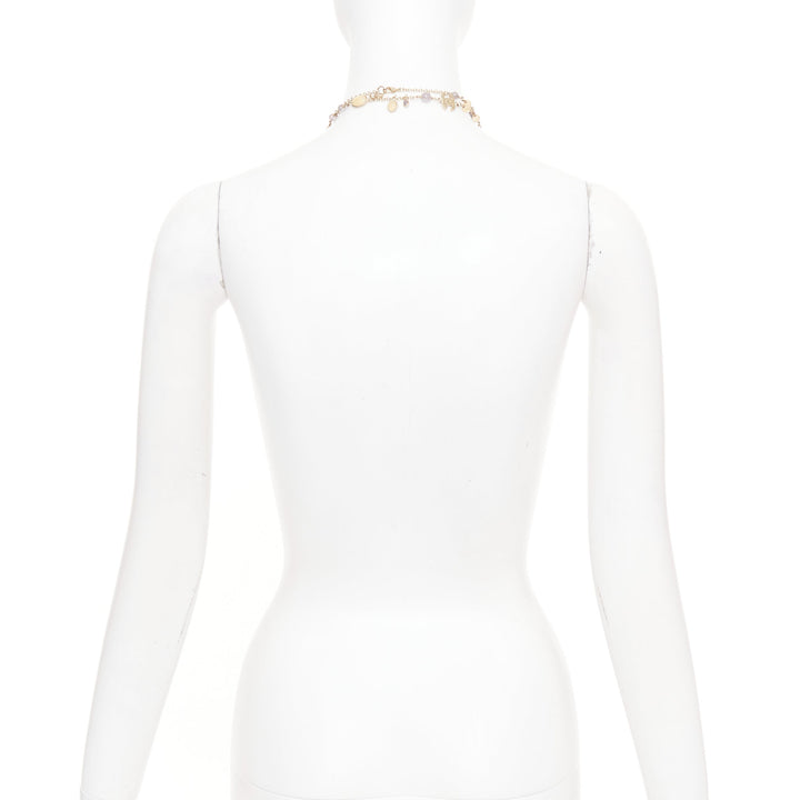 CHANEL B12C beige grey CC logo resin crystal gold chain sautoir long necklace