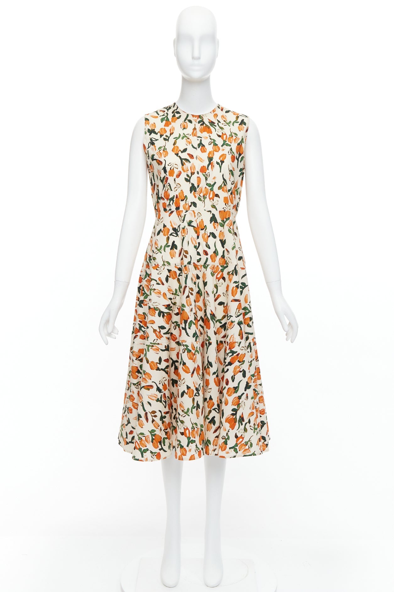 MARNI orange cream cotton tulip floral print midi summer dress IT44 L –  JHROP