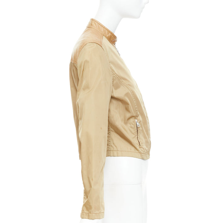 PRADA Vintage 2000's tan lambskin trim nylon moto jacket L