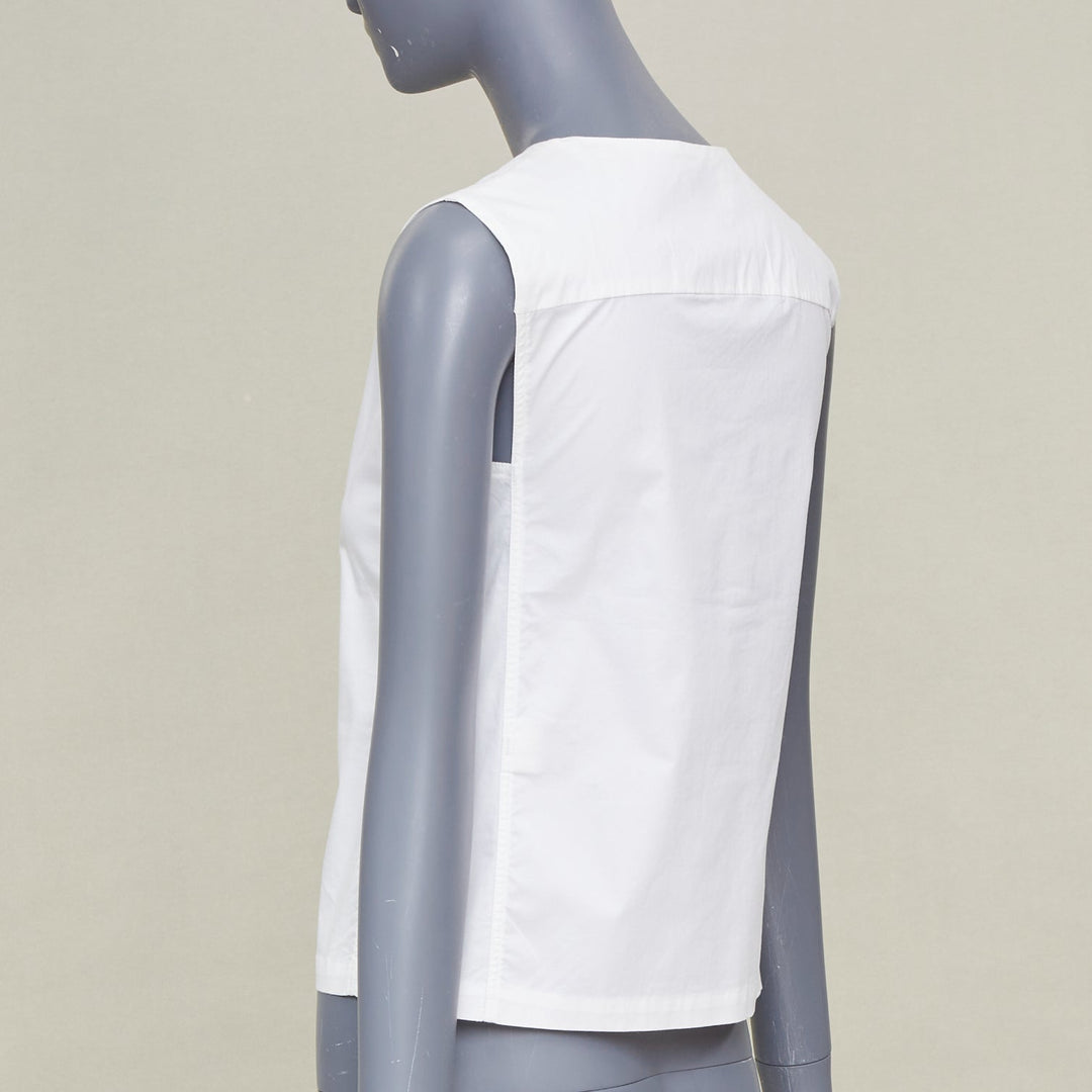LEMAIRE 2020 Bib Panel Split Neck optical white cotton blend minimal top FR34 XS