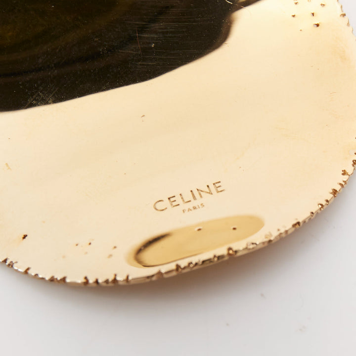 rare OLD CELINE Phoebe Philo mirrored gold tone hammer petal pin earrings Pair