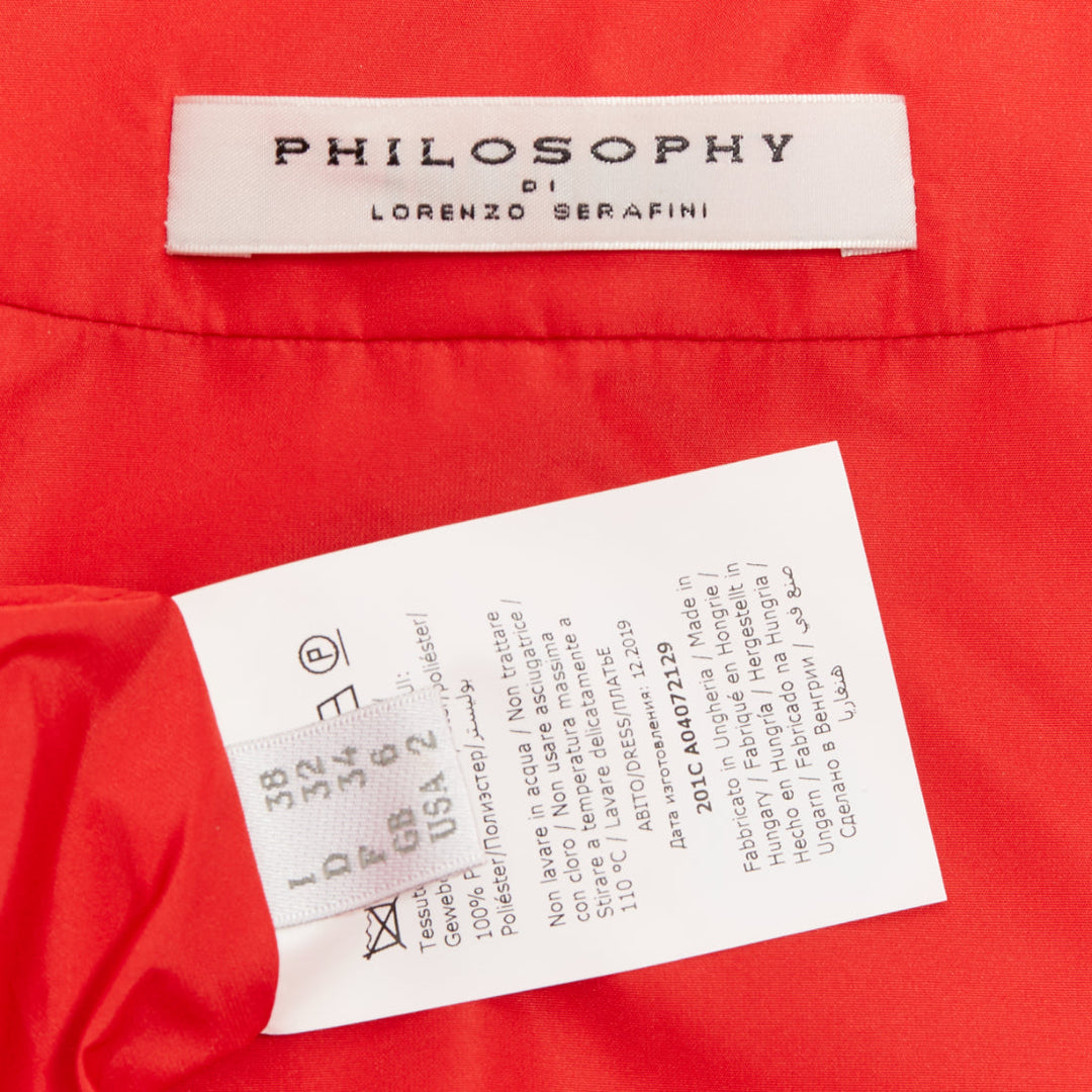PHILOSOPHY DI LORENZO SERAFINI red taffeta puff ruffle balloon dress IT40 S