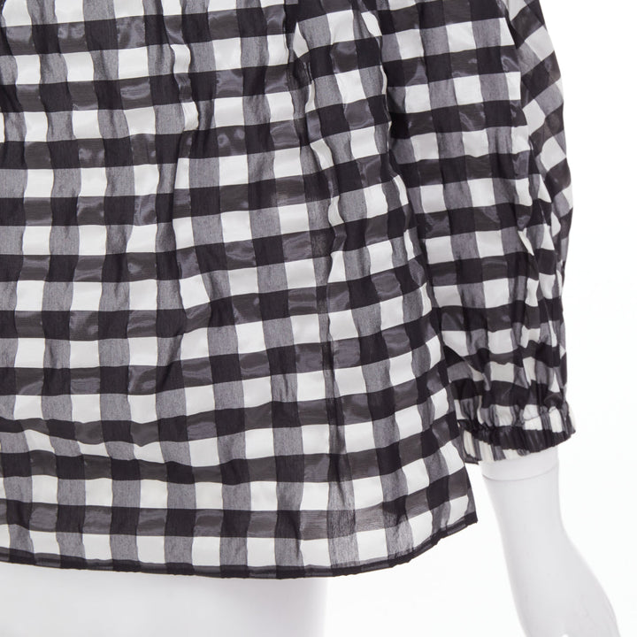 ALAIA black white checked gingham smocked neck asymmetric loose top FR36 S