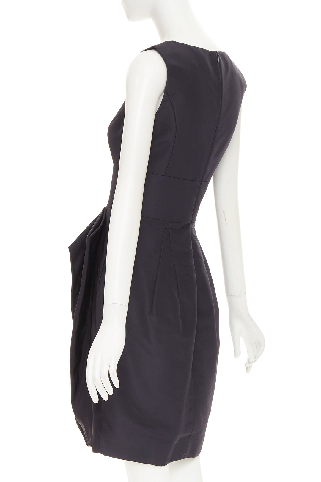 OSCAR DE LA RENTA R015 pleated side tulip skirt navy silk faille dress US0 XXS