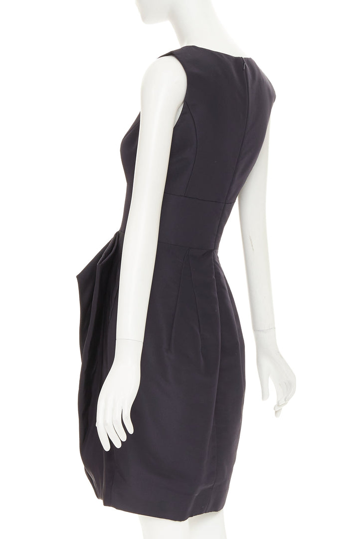 OSCAR DE LA RENTA R015 pleated side tulip skirt navy silk faille dress US0 XXS