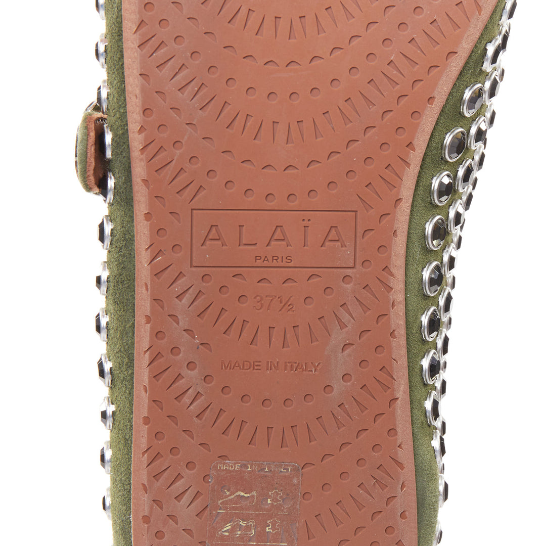 ALAIA 2023 La Ballerine Vert Foret green suede crystal buckle maryjane EU37.5