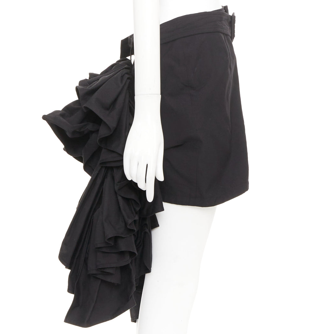 YOHJI YAMAMOTO black rayon blend ruffle applique avant garde mini skirt JP1 S