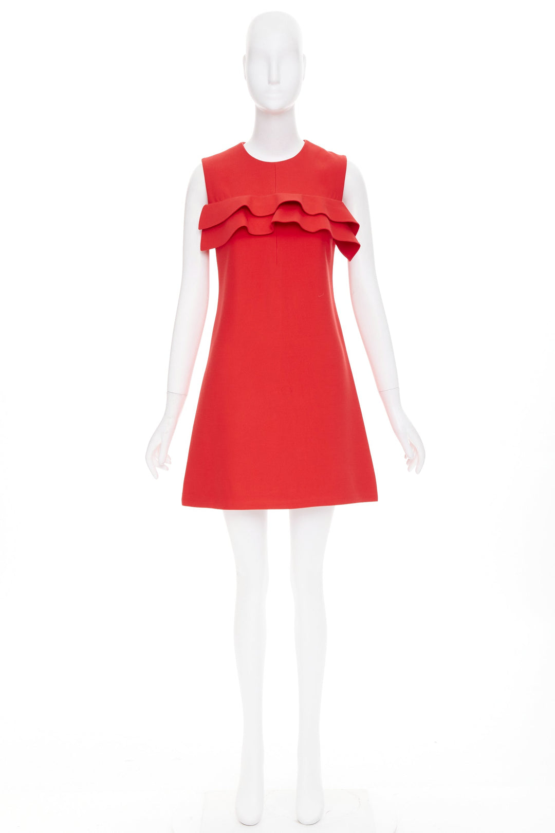 LOUIS VUITTON red ruffle sleeveless viscose blend cocktail dress FR36 S