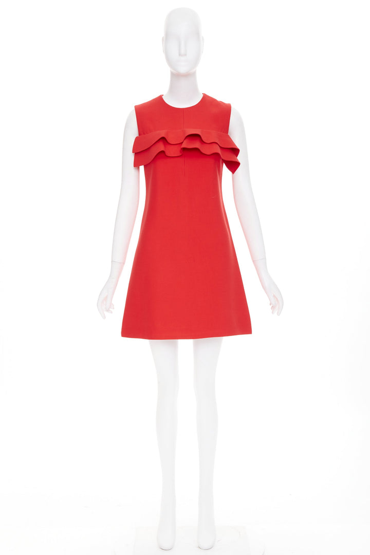 LOUIS VUITTON red ruffle sleeveless viscose blend cocktail dress FR36 S