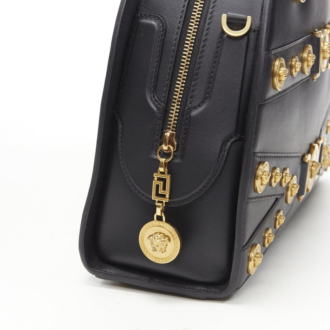 VERSACE 2018 Tribute 1992 gold Medusa stud bondage bowling shoulder bag