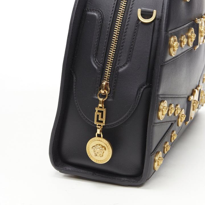 VERSACE 2018 Tribute 1992 gold Medusa stud bondage bowling shoulder bag