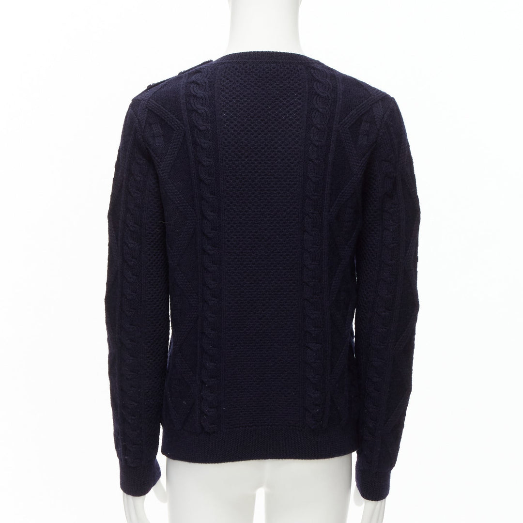 APC 100% wool navy blue fisherman cable knit crew neck long sleeve sweater S