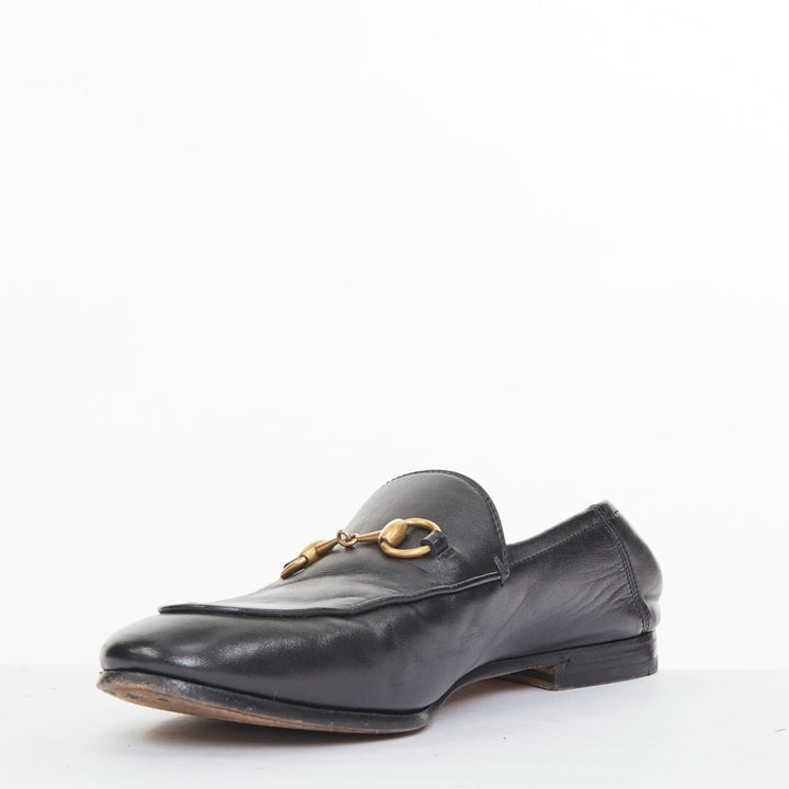 GUCCI 2015 Brixton black leather collapsible heel horsebit loafers EU37.5