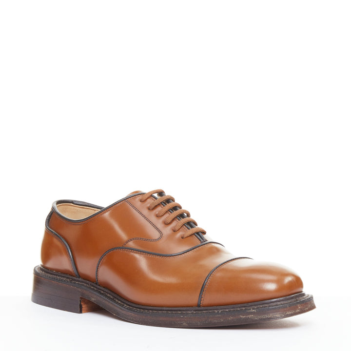 CHURCH'S Lancaster sandalwood tan brown polished binder welted oxford UK5 E