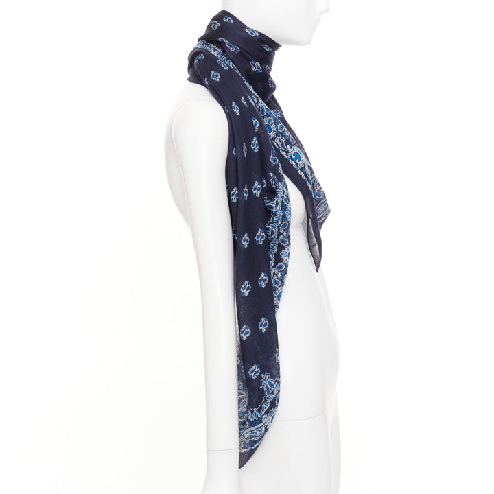 SAINT LAURENT 2016 Runway Surf Sound navy blue paisley cashmere silk wrap scarf