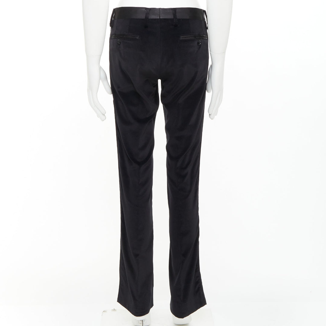 DOLCE GABBANA black cotton blend velvet satin trim tuxedo pants IT44 XS