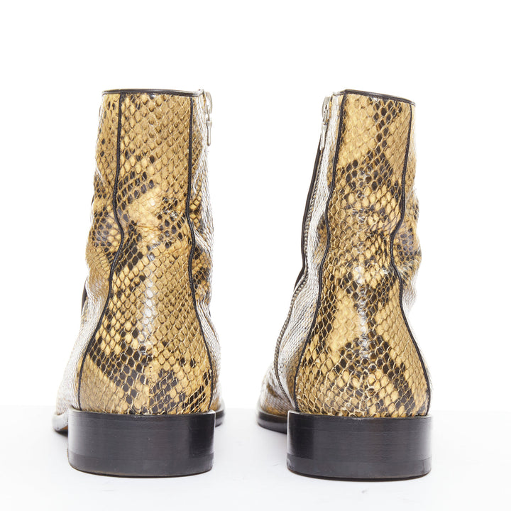 DRIES VAN NOTEN 2018 Runway leather trim snake effect square toe ankle boot EU43