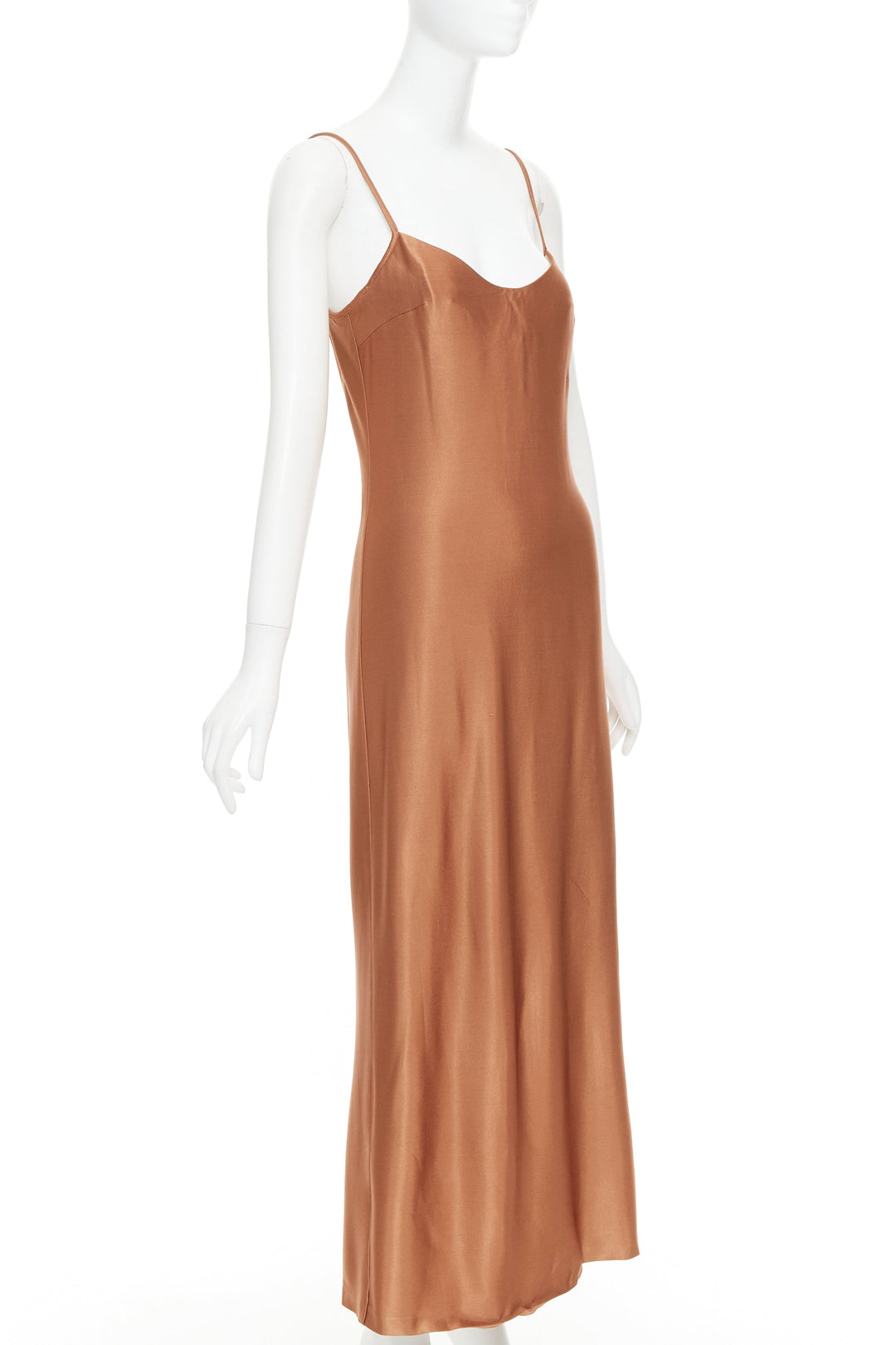 GALVAN Sahara cinnamon brown dipped open back satin dress FR40 M
