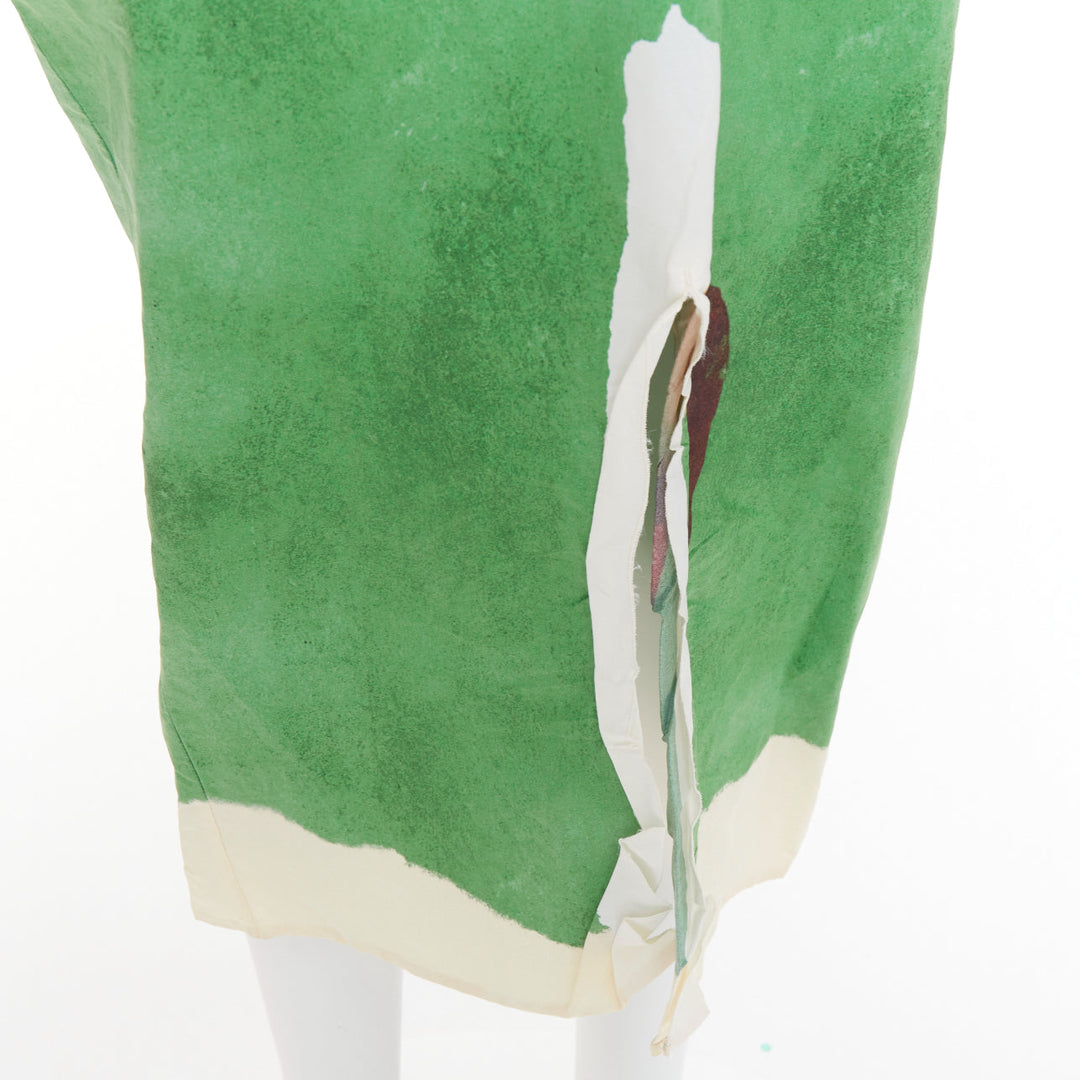 PRADA 2023 Runway green paper blend brown floral print crinkled dress IT38 XS