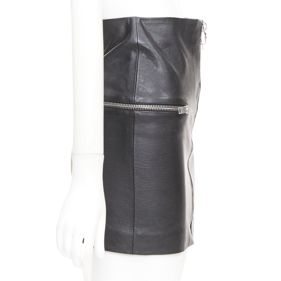 SAINT LAURENT 2014 lambskin leather exposed silver zip high waist skirt FR 34 XS