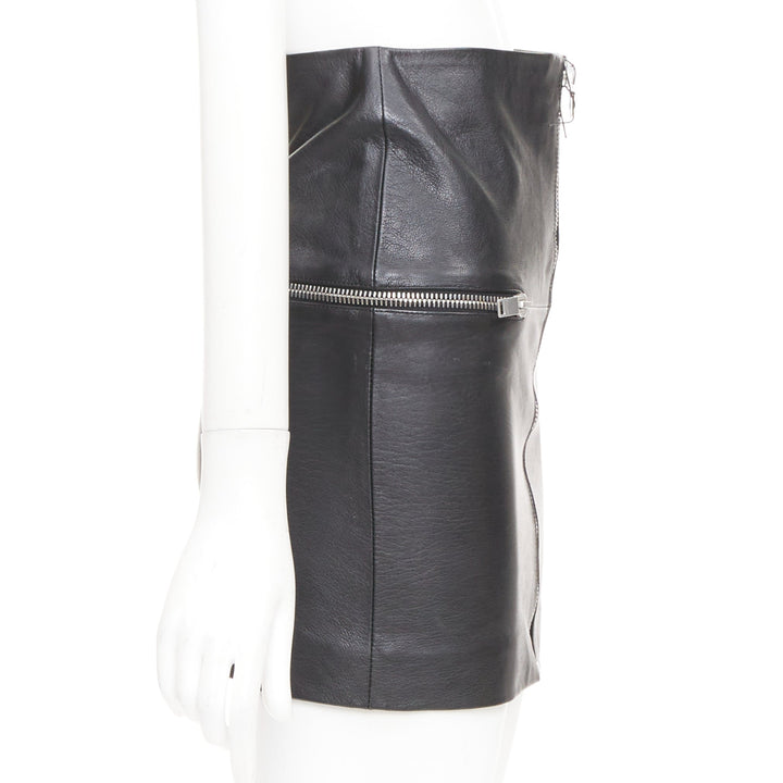 SAINT LAURENT 2014 lambskin leather exposed silver zip high waist skirt FR 34 XS