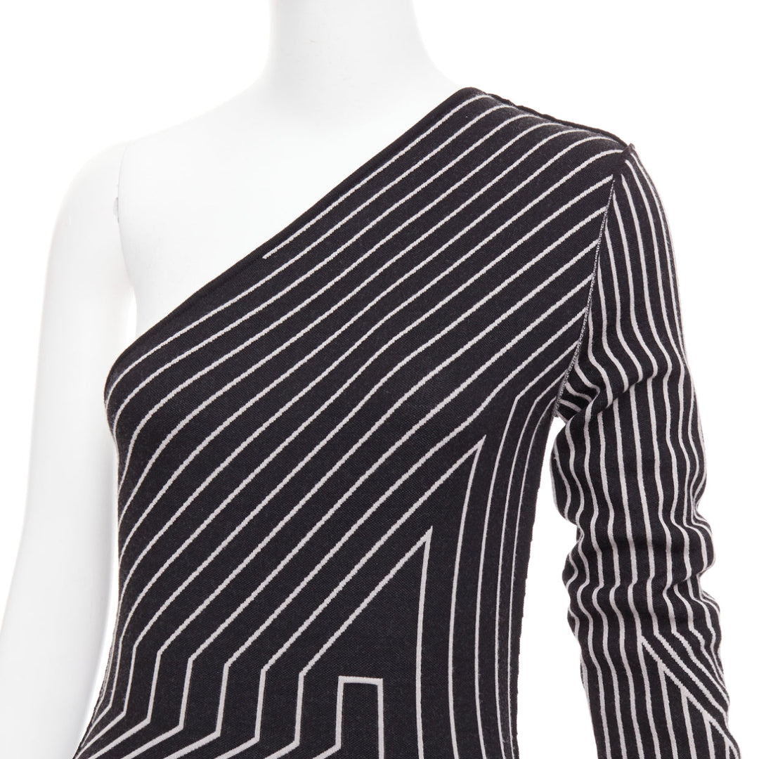 RICK OWENS 2020 Ziggy geometric graphic lines one shoulder slit dress XS Rosalia