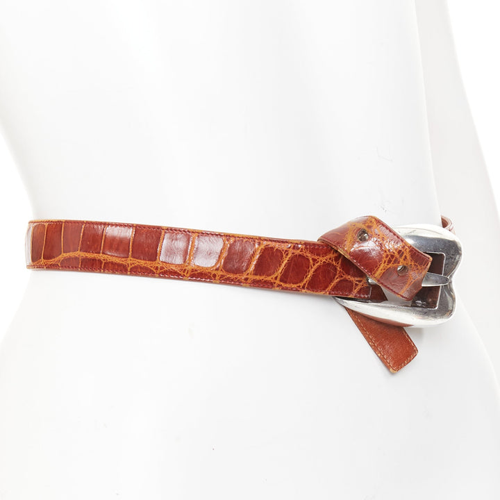 rare PATRICIA VON MUSULIN Vintage 1990s Heart Buckle scaled leather waist belt