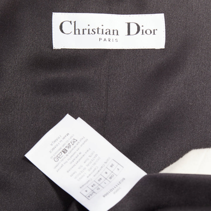 CHRISTIAN DIOR black cream double cashmere bicolor silk lined coat vest FR36 S