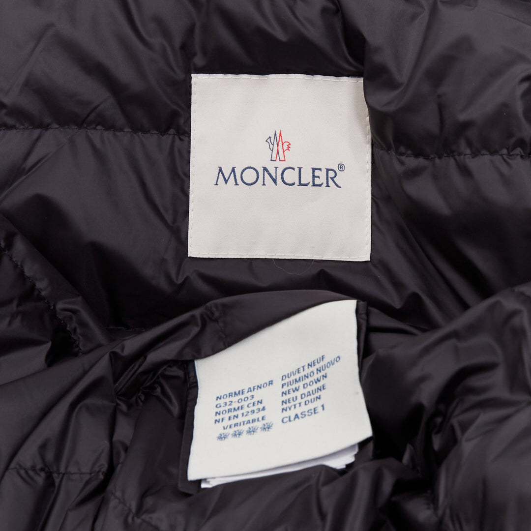 MONCLER pink tibet lamb fur black patent cotton virgin wool blend coat Sz1 M