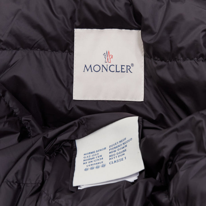 MONCLER pink tibet lamb fur black patent cotton virgin wool blend coat Sz1 M