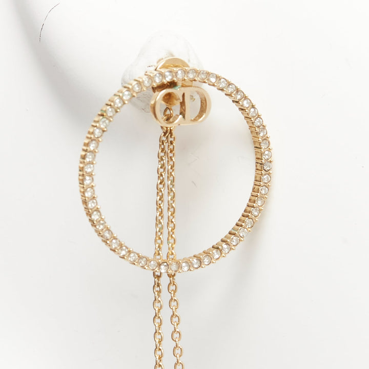 DIOR gold CD logo crystal pave hoop pearl pin drop stud earrings pair