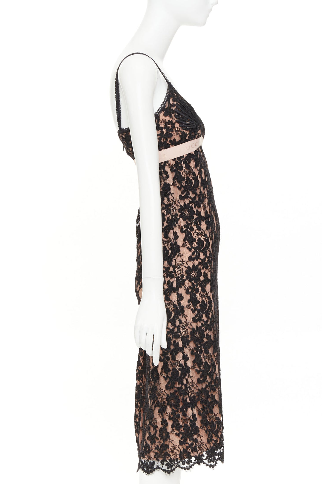 GUCCI 2021 Aria black floral lace logo jacquard lingerie cocktail dress IT36 XXS