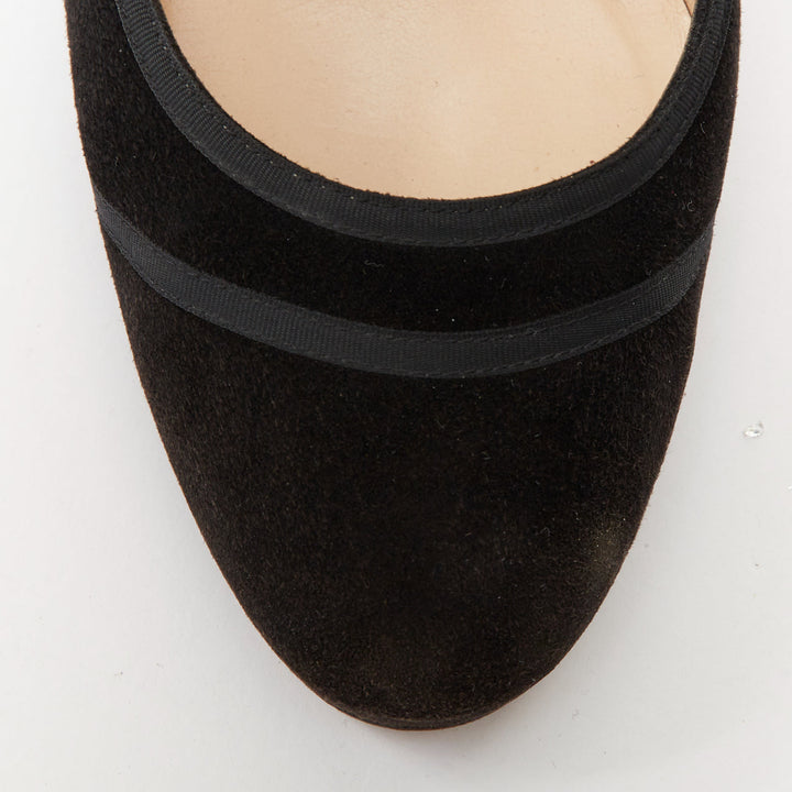 CHRISTIAN LOUBOUTIN black veau velours suede grosgrain round toe pumps EU36