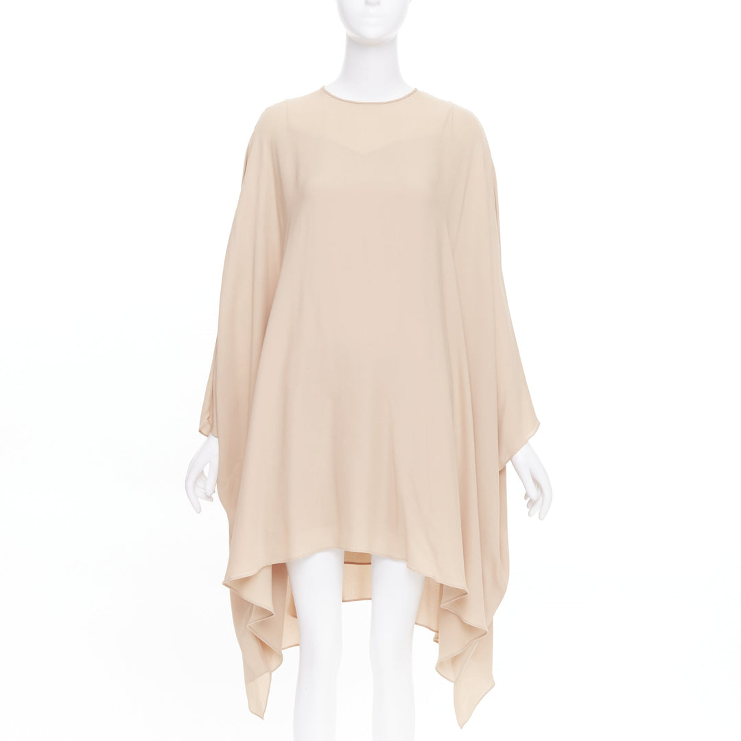 VALENTINO 100% silk nude cascade cape sleeves overlay keyhole mini dress IT38 XS