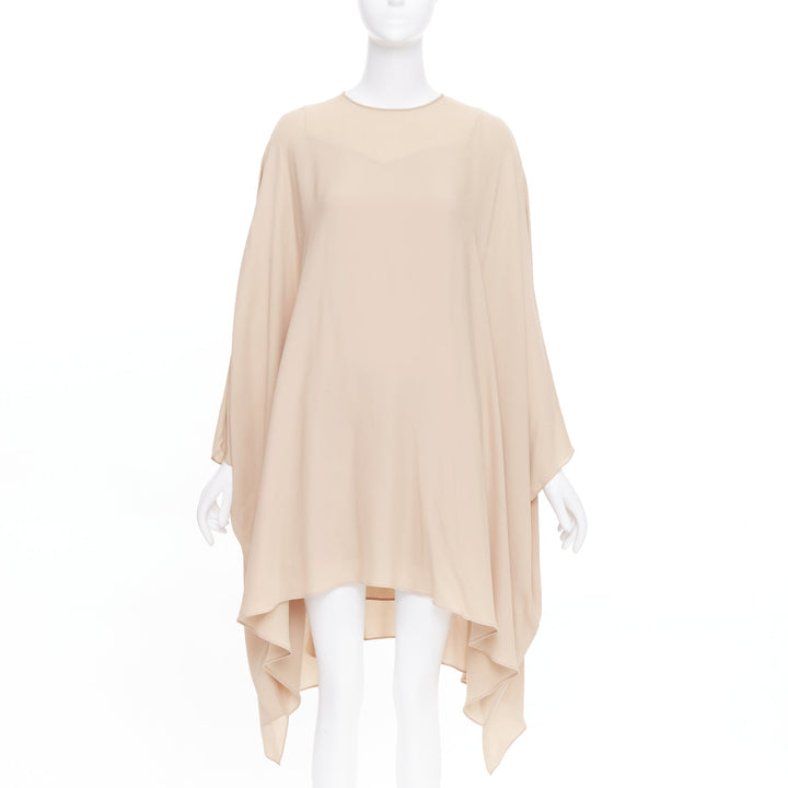 VALENTINO 100% silk nude cascade cape sleeves overlay keyhole mini dress IT38 XS