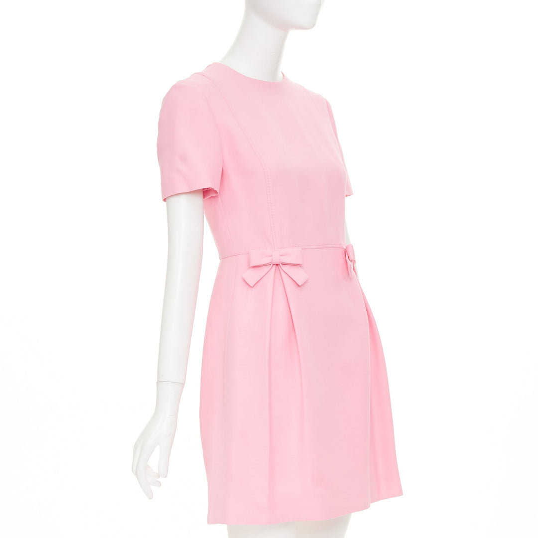 VALENTINO 2023 Crepe Couture pink virgin wool silk bow detail dress IT40 S
