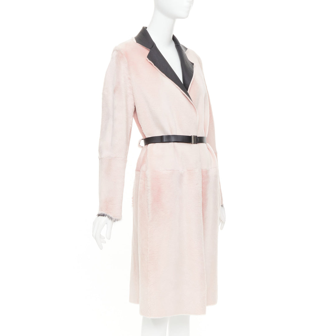 OLD CELINE Phoebe Philo 2015 baby pink lamb shearling leather collar coat FR40 L
