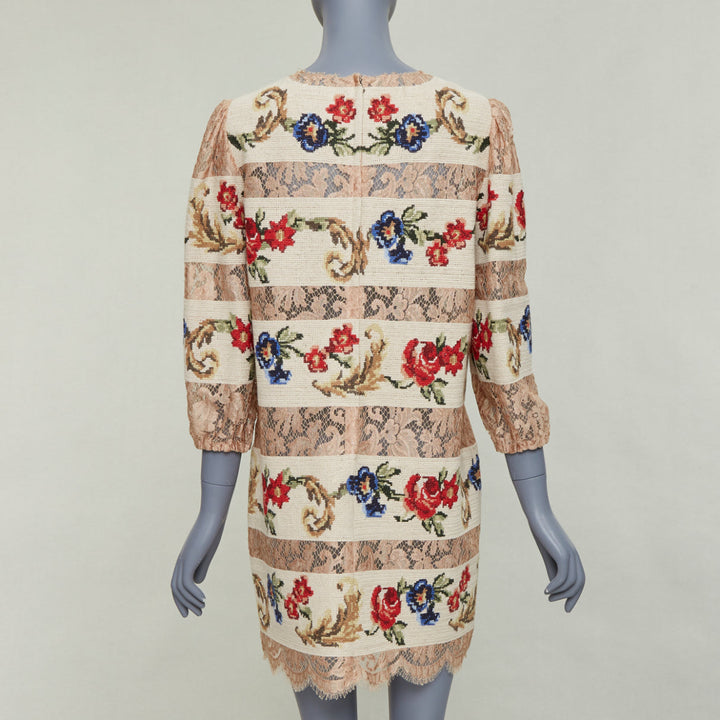 DOLCE GABBANA 2012 Runway baroque floral needlepoint sheer lace shift dress IT44