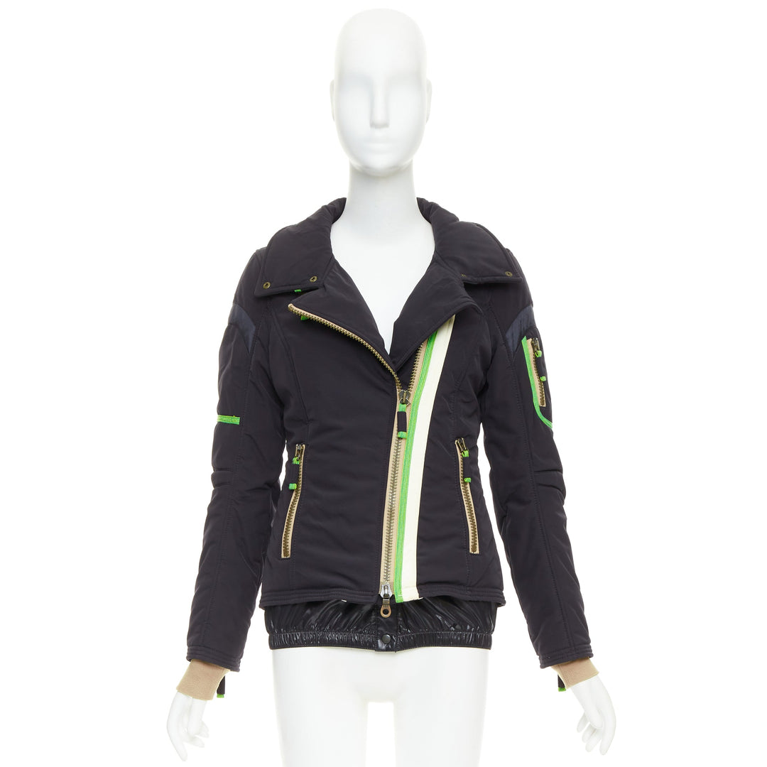 FRAUENSCHUH Limited Edition black nylon green nude zip snow puffer jacket XS