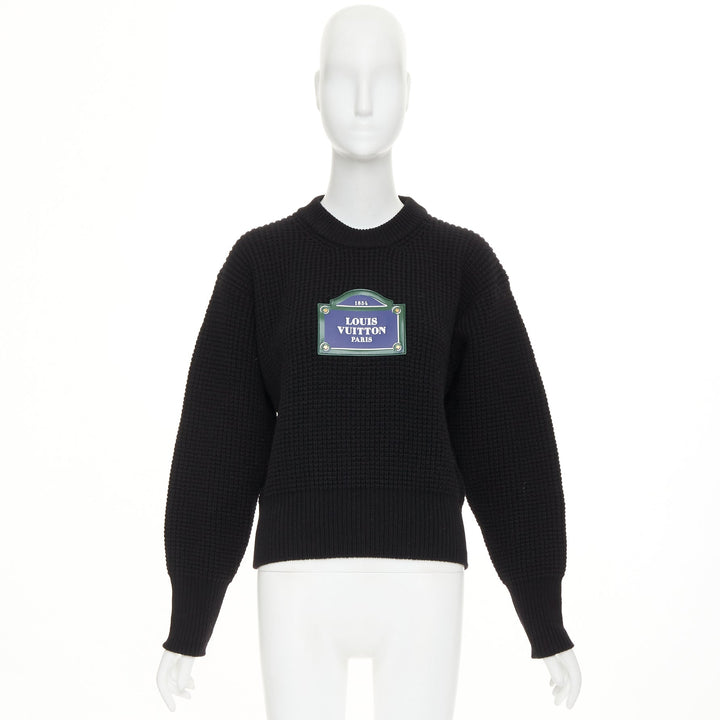 LOUIS VUITTON 2023 LV Street Sign leather wool cashmere waffle knit sweater XS