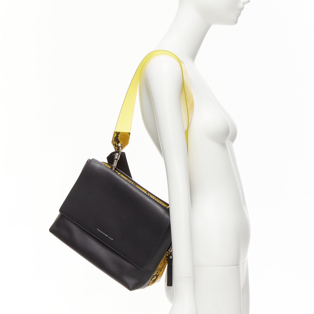 CHRISTOPHER KANE Dual black yellow scaled leather plastic strap reversible bag