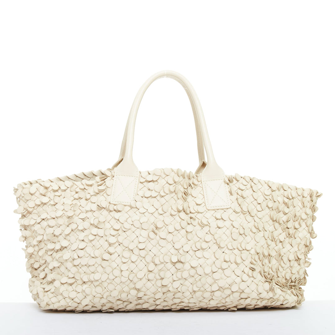BOTTEGA VENETA Limited Poussin Paillettes Cabat beige leather woven applique bag