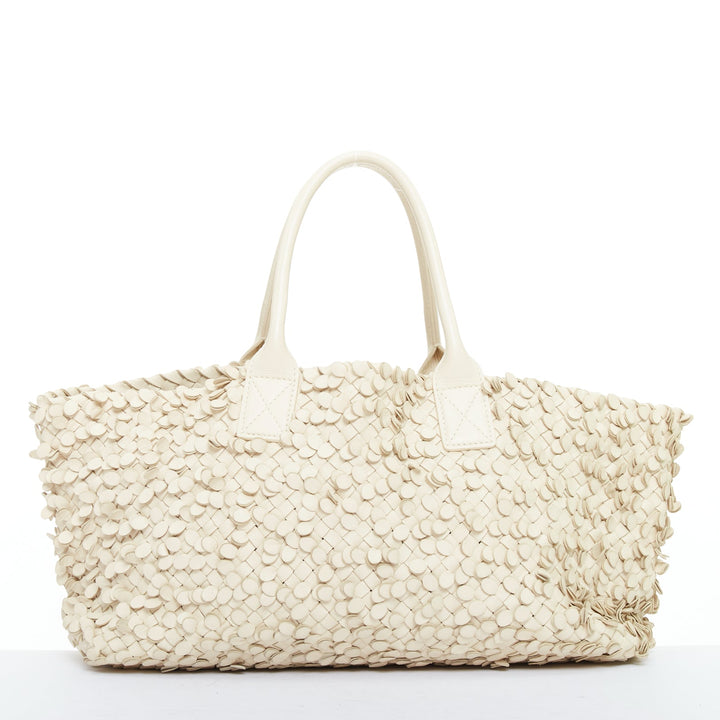 BOTTEGA VENETA Limited Poussin Paillettes Cabat beige leather woven applique bag