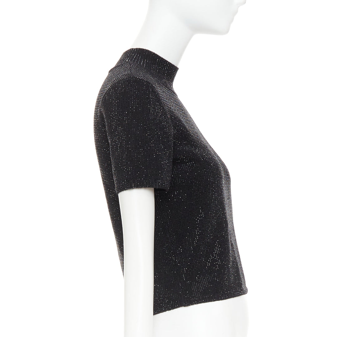 ALEXANDER WANG black Hotfix crystal double cashmere cropped sweater IT36 XXS