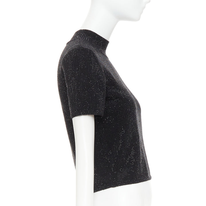 ALEXANDER WANG black Hotfix crystal double cashmere cropped sweater IT36 XXS
